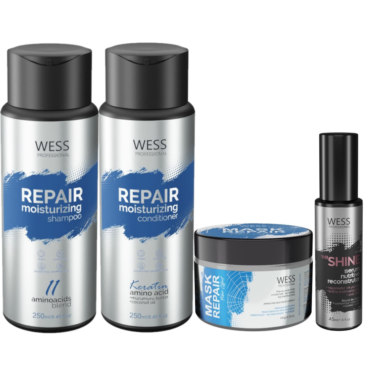 Kit Wess Repair SH 250ml+Cond 250ml+Mask 180g+We Shine 45ml