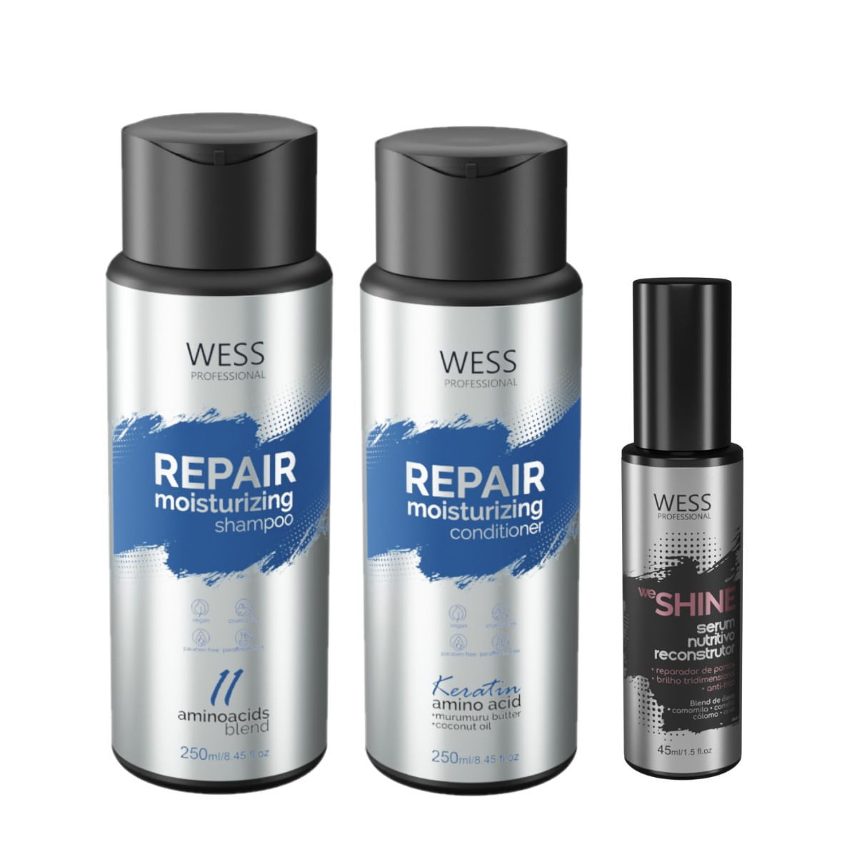 Kit Wess Repair SH 250ml + Cond 250ml  + We Shine Serum 45ml