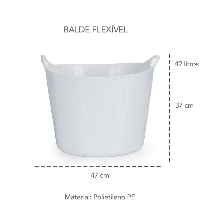 Balde Flexivel Cesto Multiuso Branco Roupa Brinquedos 42L