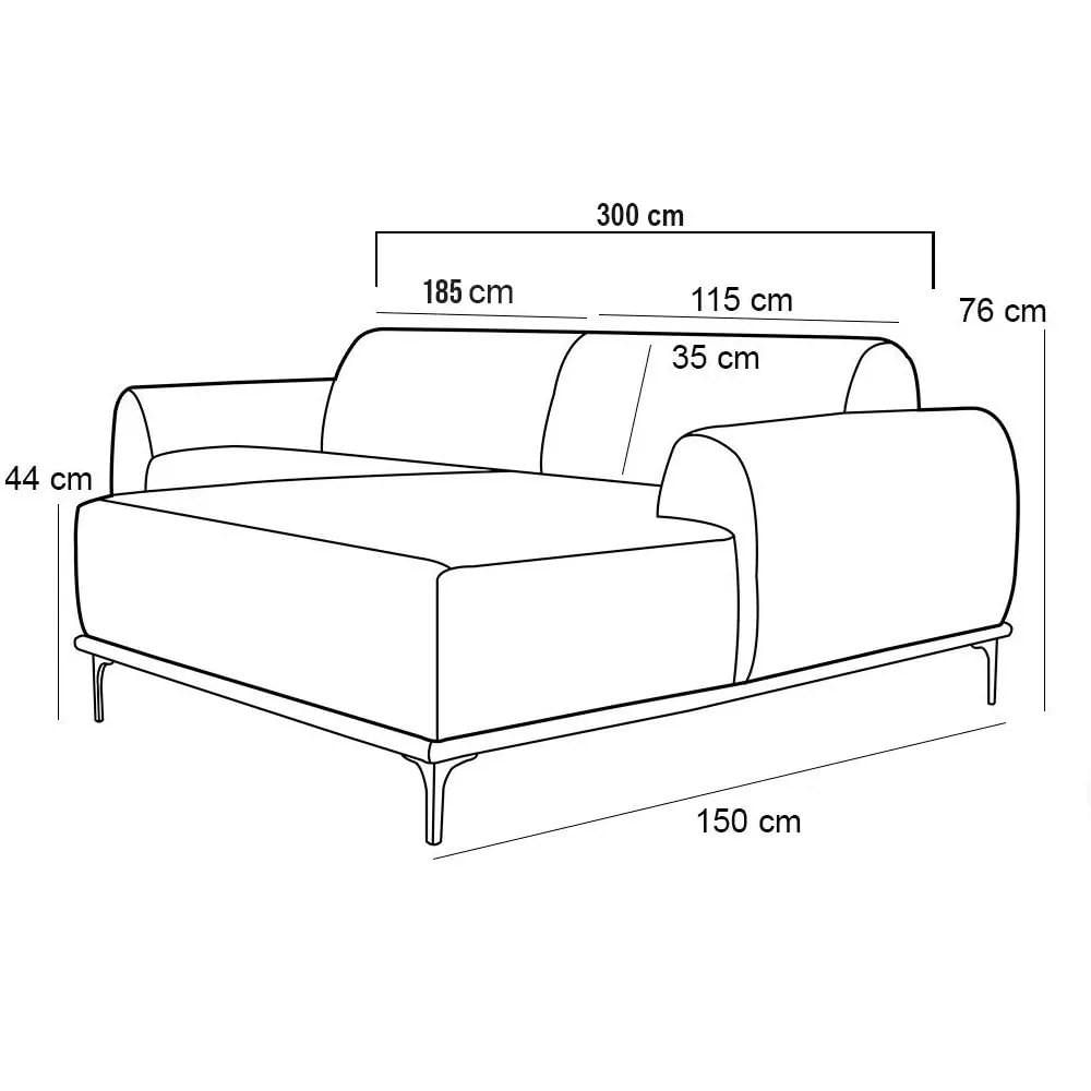 Sofá 300cm 5 Lugares com Chaise Direito Pés Gold Molino C-287 Veludo Marinho - Domi