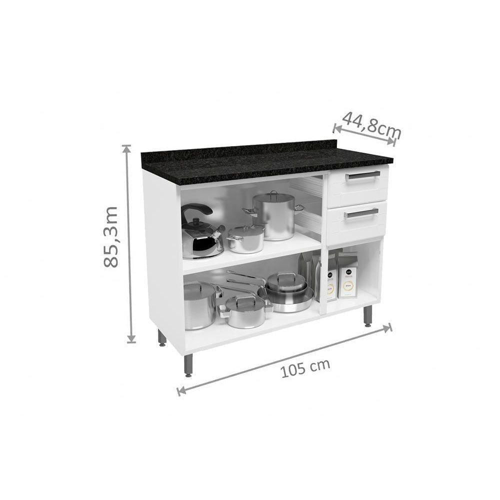 Gabinete De Cozinha Modulado Múltipla 6114 3 Portas 2 Gavetas C- Tampo Branco-preto - Bertolini