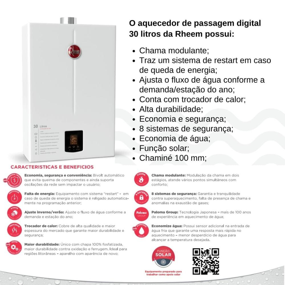 Aquecedor 30 litros digital EF Bivolt GN Rheem