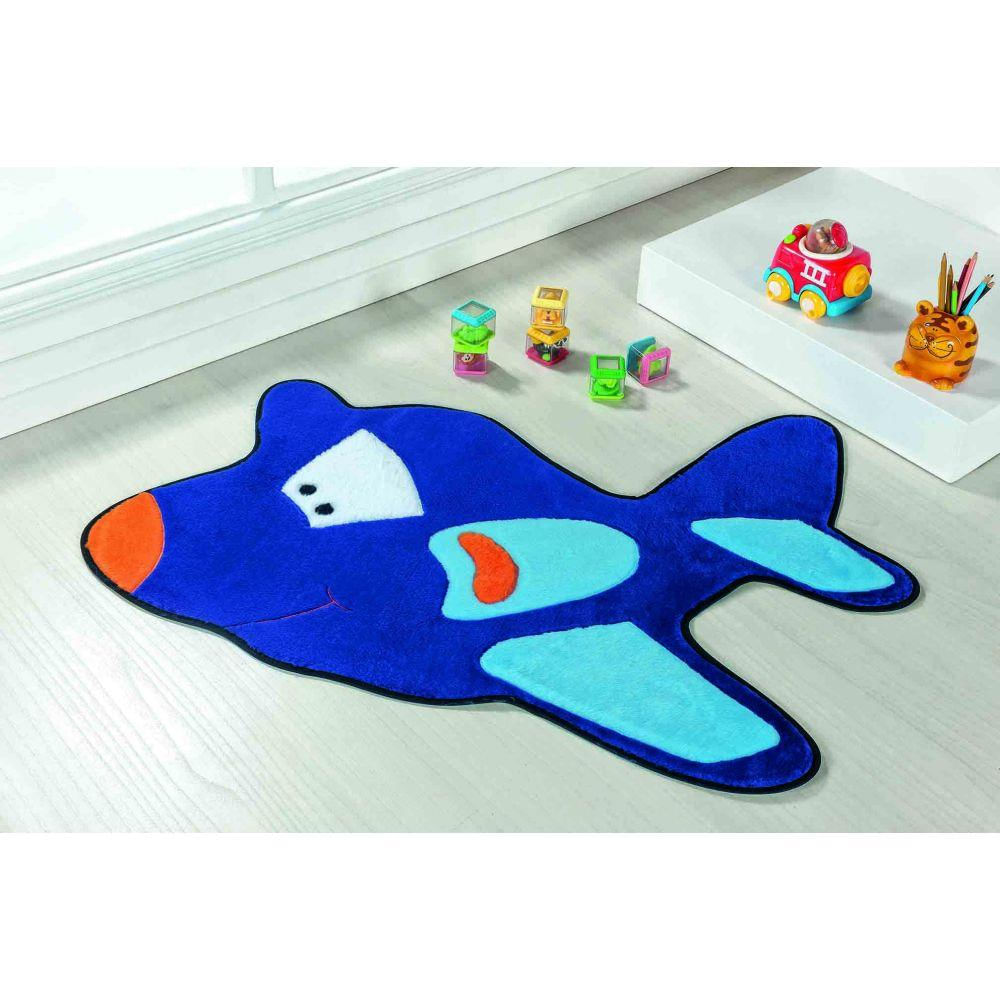 Tapete Premium Baby Avião 98cm x 68cm Azul Royal