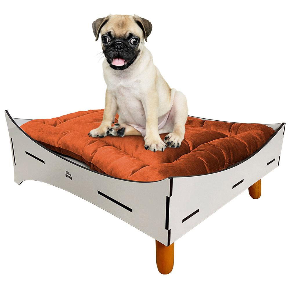 Caminha Pet Cachorro Premium MDF Champagne Pés Palito Almofada Veludo Terracota - Desk Design