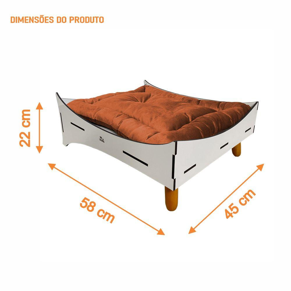 Caminha Pet Cachorro Premium MDF Champagne com Comedouro e Almofada Veludo Terracota - Desk Design