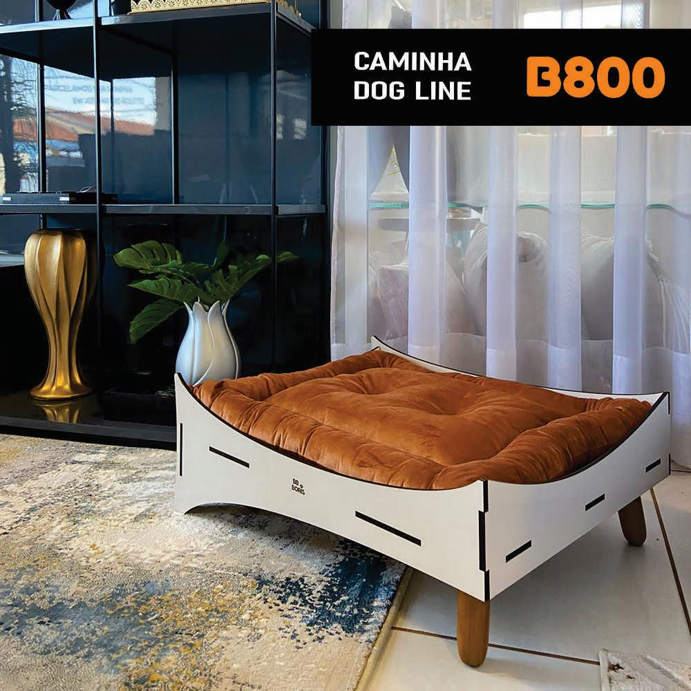 Caminha Pet Cachorro Premium MDF Champagne com Comedouro e Almofada Veludo Terracota - Desk Design