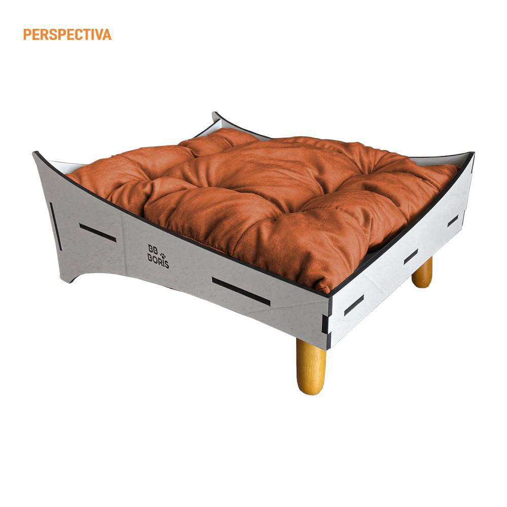 Caminha Cat Line Pet Gato Premium MDF Champagne Pés Palito Almofada Veludo Terracota - Desk Design