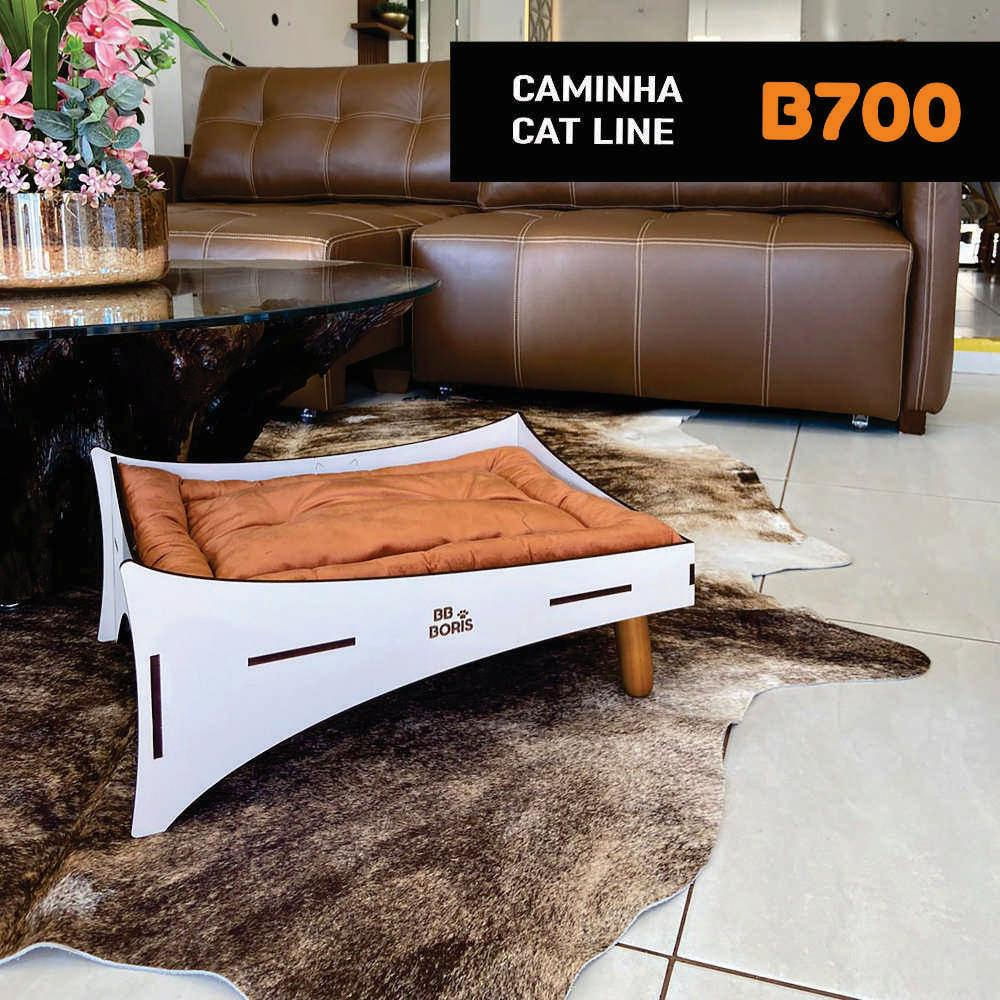 Caminha Cat Line Pet Gato Premium MDF Champagne Pés Palito Almofada Veludo Terracota - Desk Design