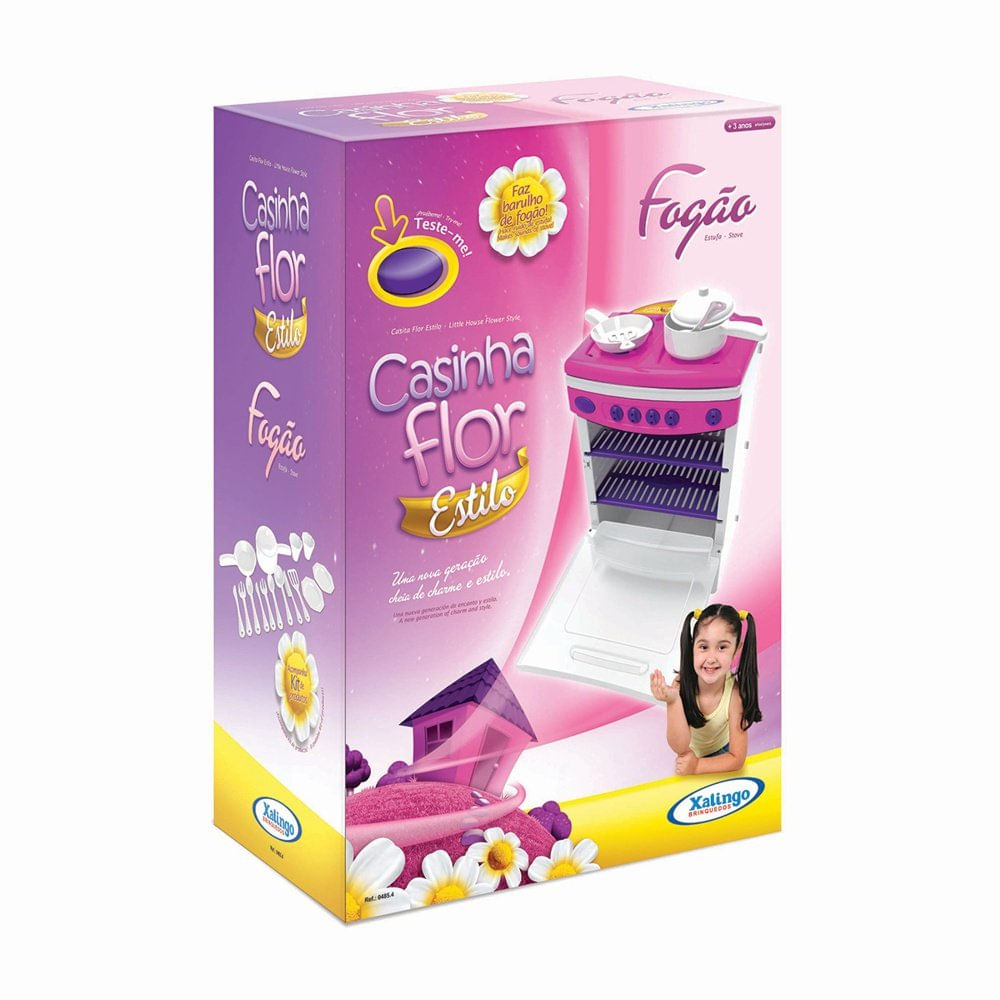 Fogão Casinha Flor Estilo com Acessórios - Rosa - 4854 - Xalingo