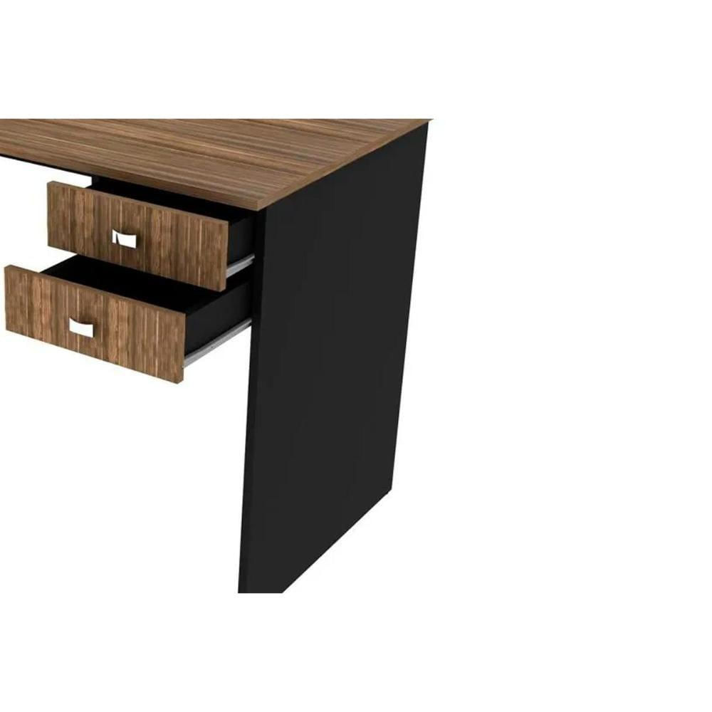 Mesa De Escritório Me4165 C/ 2 Gavetas Nogal/preto - Tecno Mobili