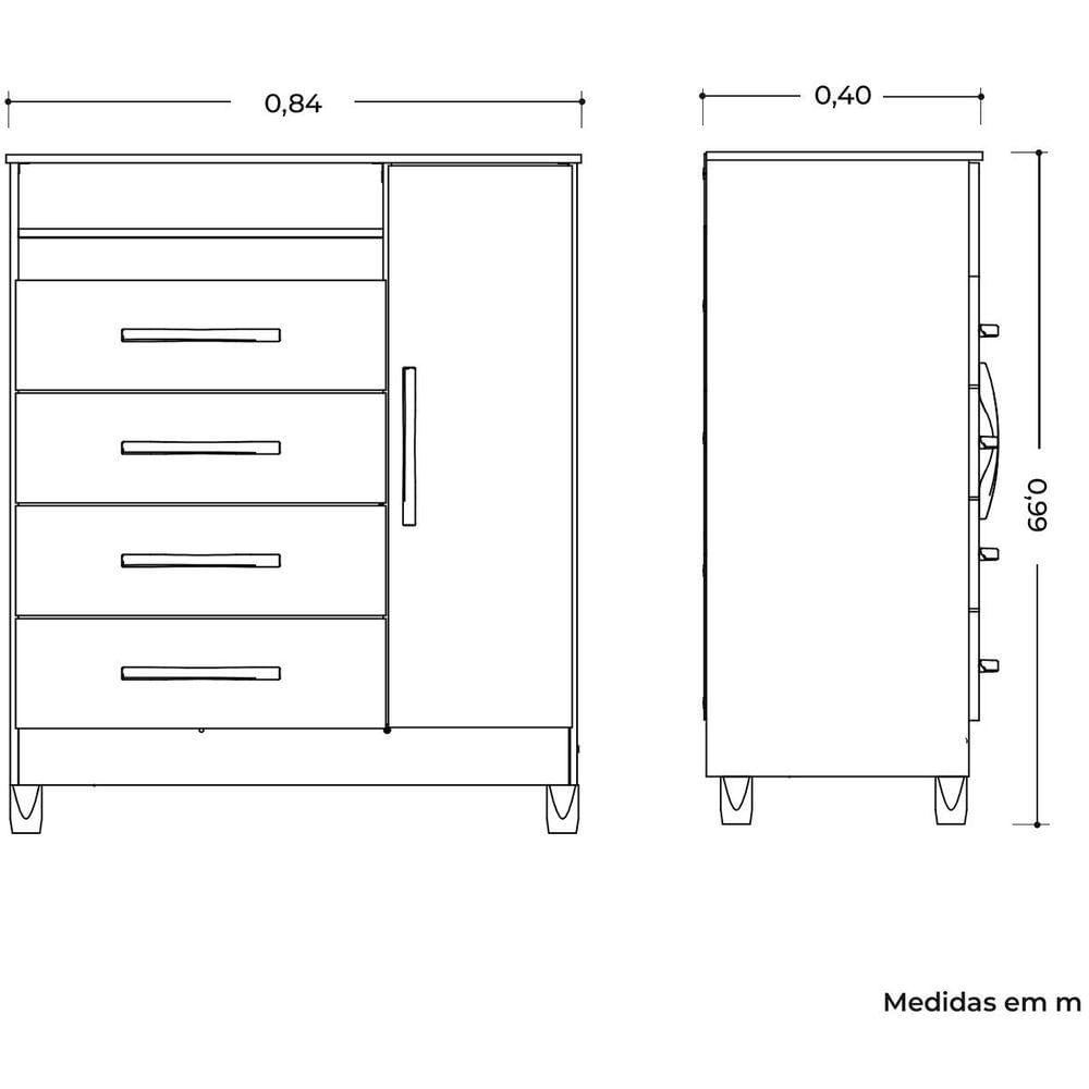 Cômoda Sapateira Duquesa 4 Gavetas 1 Porta Branco-quadriflex