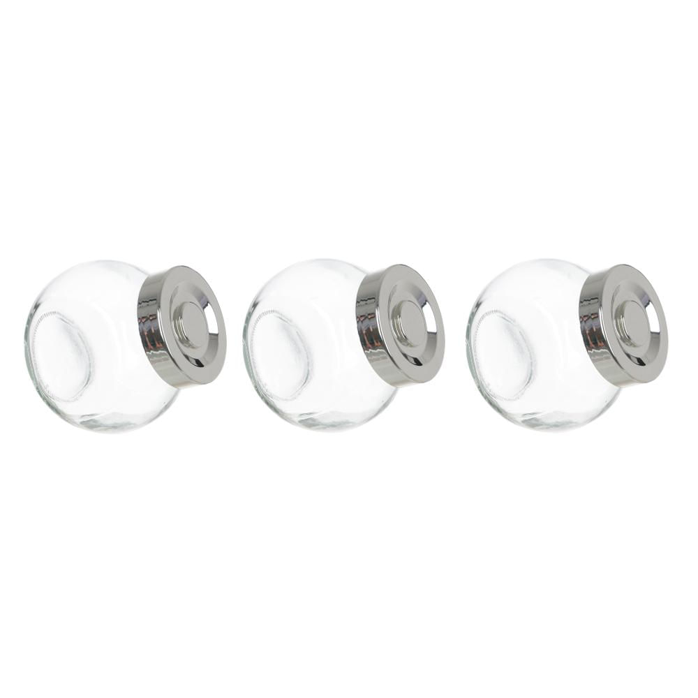 Kit 3 Porta Temperos em Vidro com Tampa Metálica Prata 170ml - D&#039Rossi