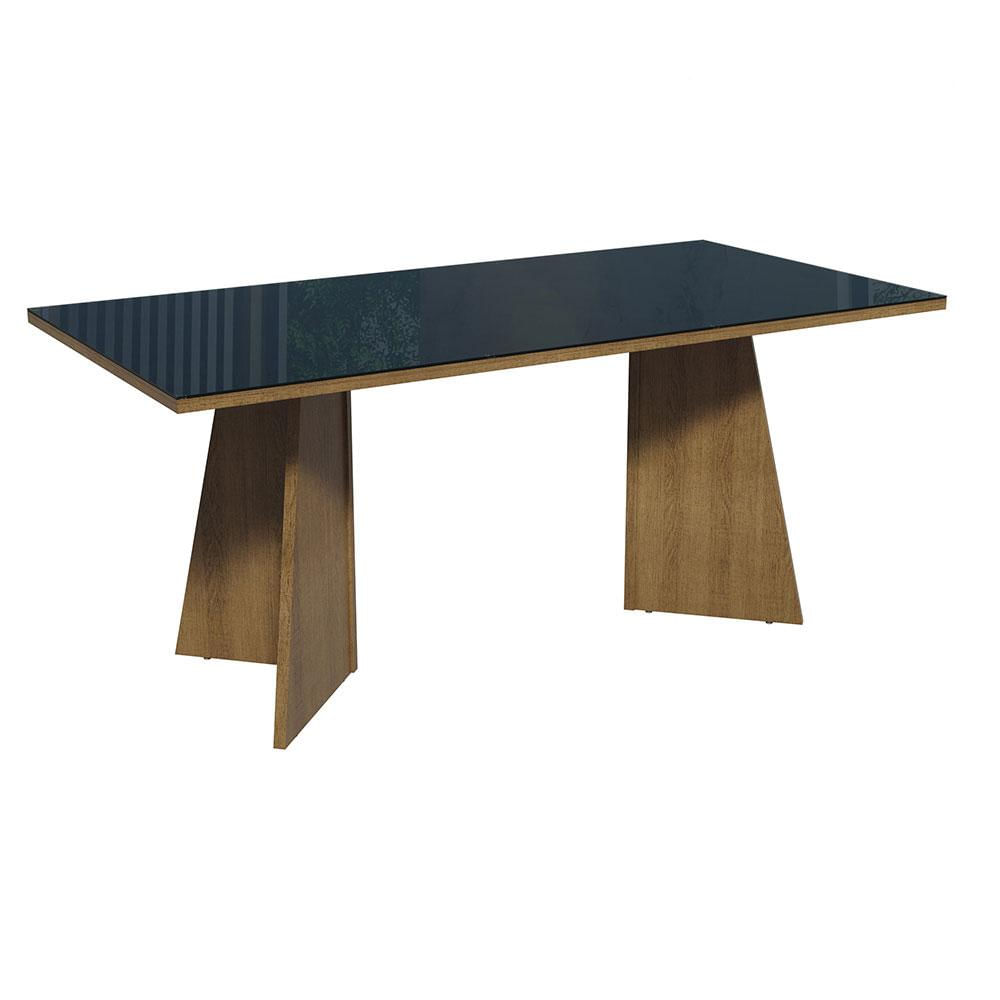 Mesa de Jantar Retangular com Tampo de Vidro Rustic/Preto 5388 Madesa