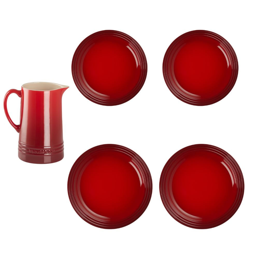 KIT LE CREUSET 2 PRATOS RASOS 22CM 2 PRATOS RASOS 27CM JARRA SCANDINAVIA  1,5L EM CERÂMICA VERMELHO