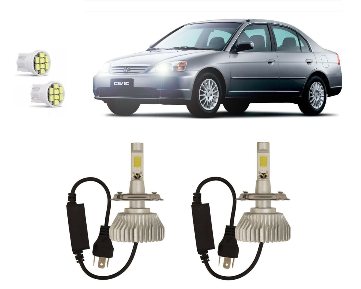 Kit Lâmpadas Super Led Farol Alto Baixo Civic 1991 à 2003