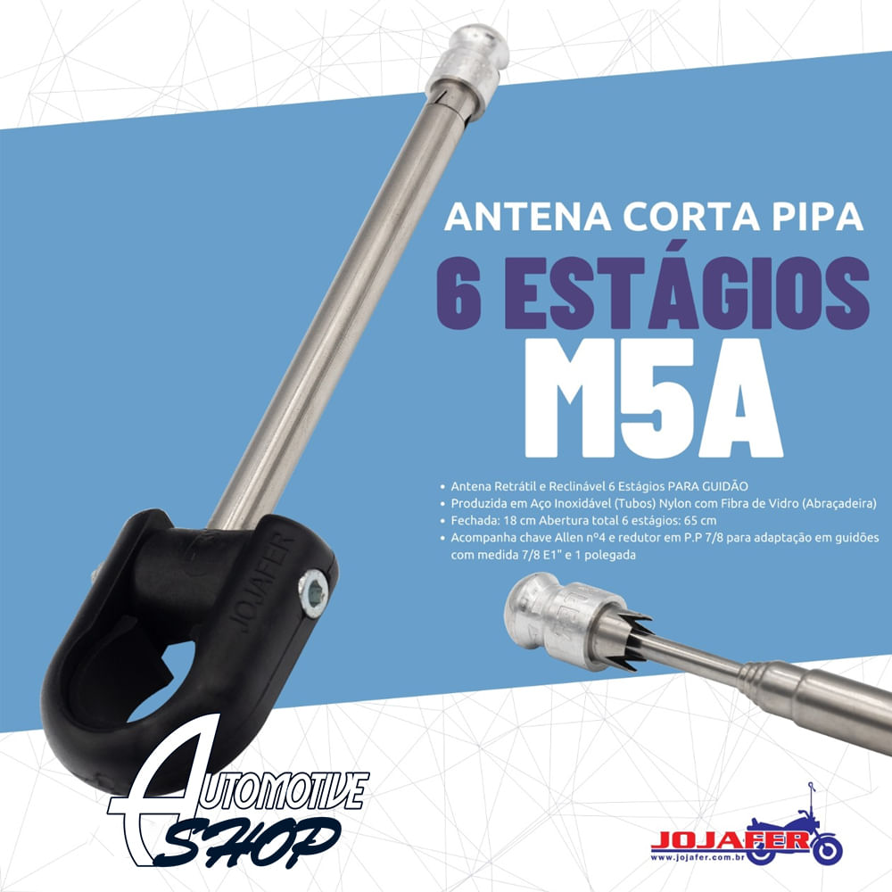 Antena Corta Pipa Moto Retrátil Guidao Aço Inox Prata M5A