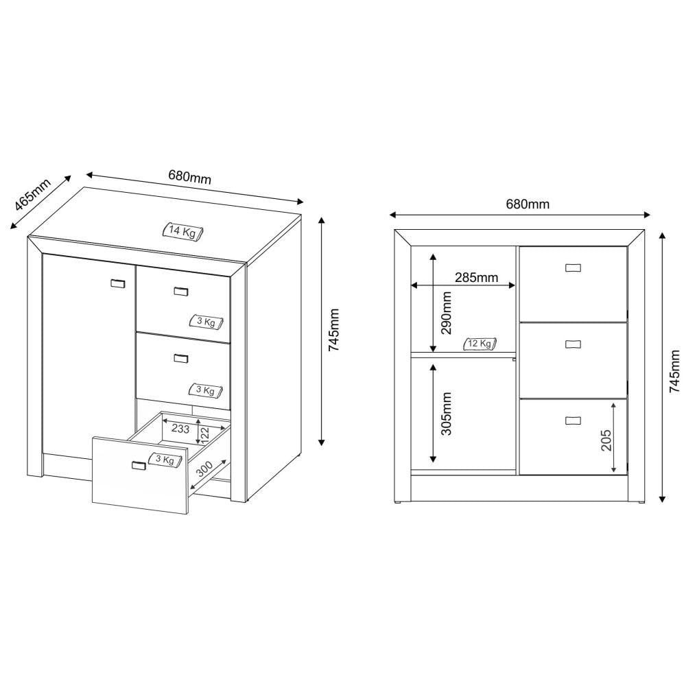 Armário 03 Gavetas e 01 Porta para Home Office ME4111 Nogal - Tecno Mobili