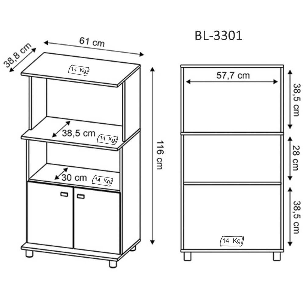 Armário Multiuso 2 Nichos 2 Portas BL3301 Branco - Tecno Mobili