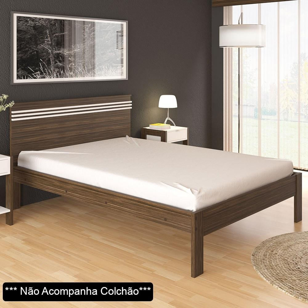 Cama de Casal Madeira CM8009 Nogal/Branco - Tecno Mobili