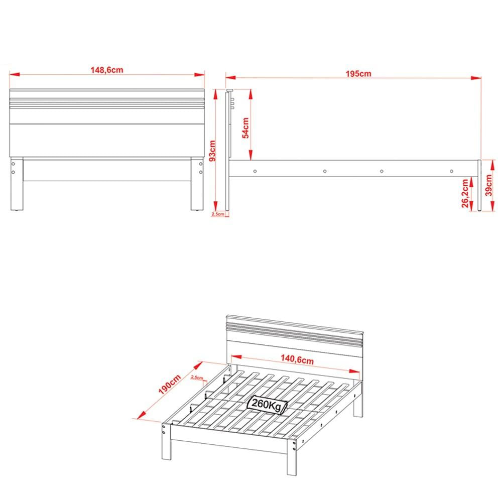 Cama de Casal Madeira CM8009 Nogal/Branco - Tecno Mobili