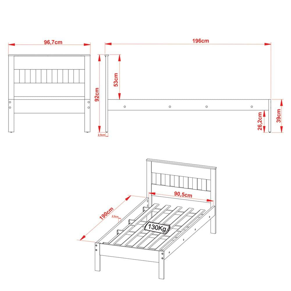 Cama de Solteiro Madeira CM8006 Amêndoa/Branco - Tecno Mobili