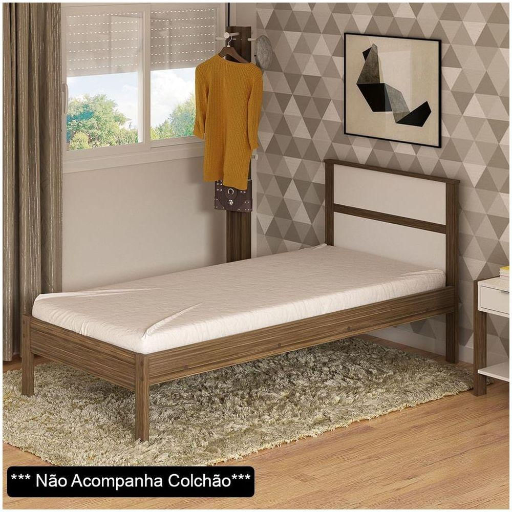 Cama De Solteiro Madeira Cm8004 Nogal/branco