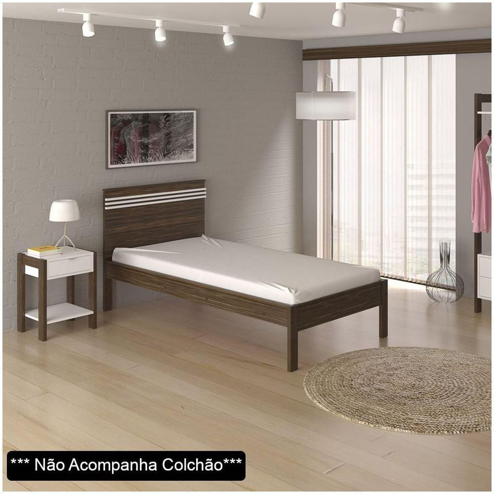 Cama De Solteiro Madeira Cm8010 Nogal/branco