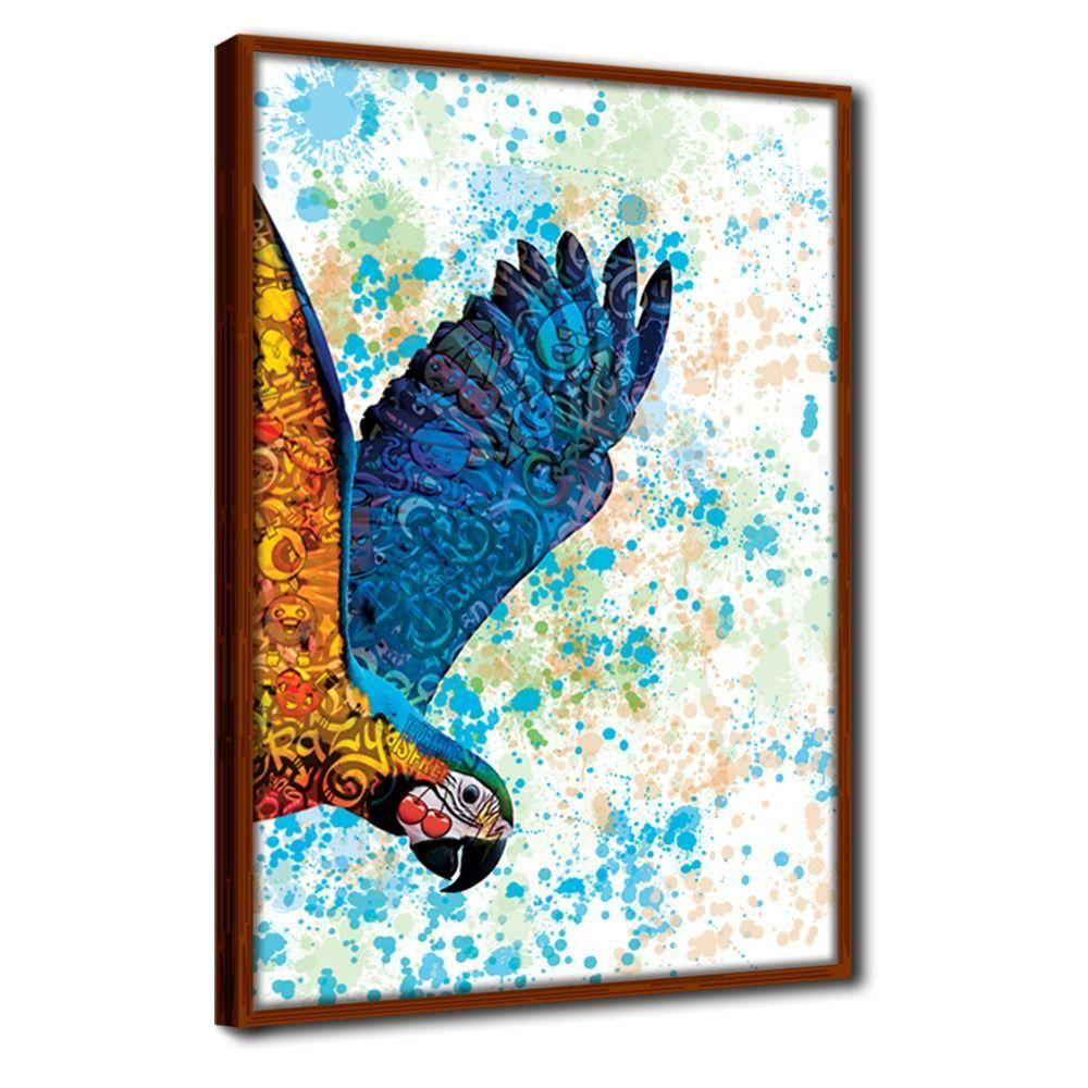 Quadro Decorativo Textura Cx Alta Arara Azul 1 Pç 40x60  Titulo Moldura Ocre