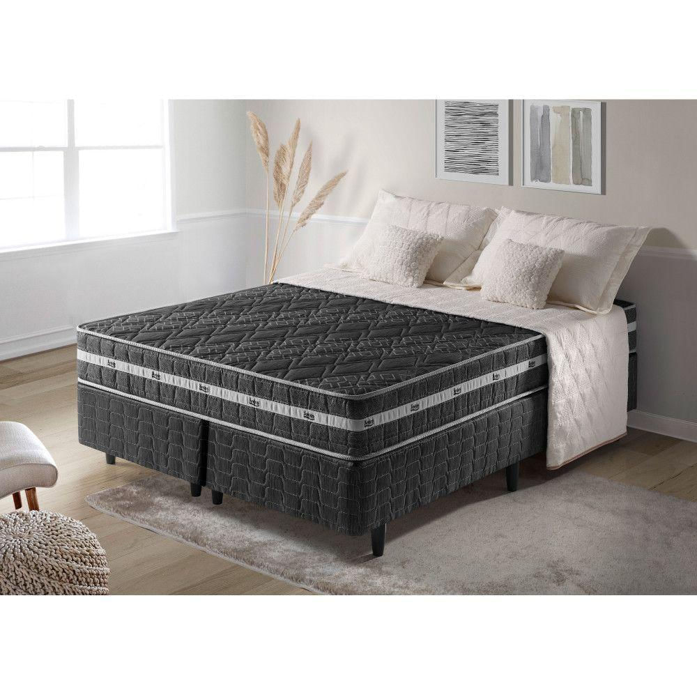 Cama Box King + Colchão Espuma D45 Extra Firme Philadelphia Preto