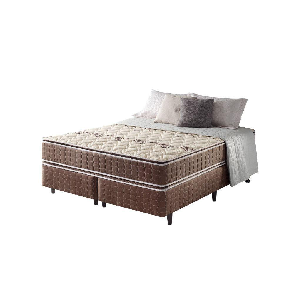 Cama Box Queen + Colchão Espuma D70-d28 2 Pillow Top Orleans Marrom