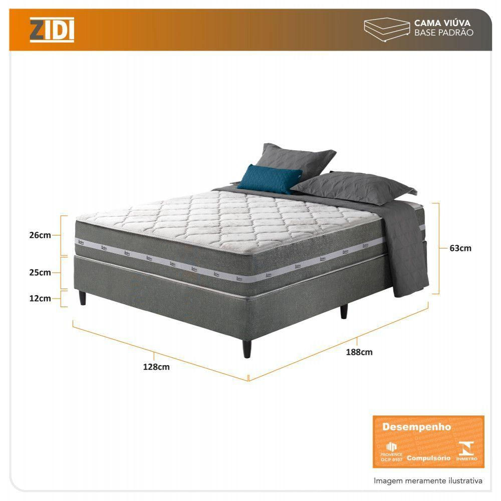 Cama Box Casal Viúva + Colchão Molas Ensacadas Miami 128x188 Cinza