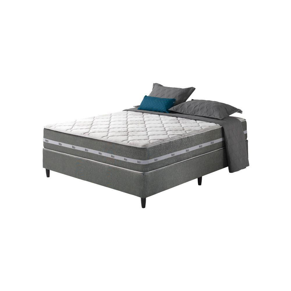 Cama Box Casal Viúva + Colchão Molas Ensacadas Miami 128x188 Cinza