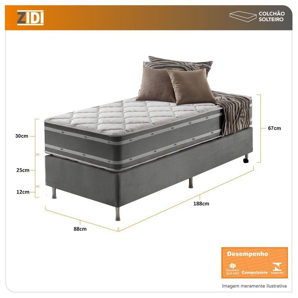 Cama Box Solteiro + Colchão Ortopédico Espuma D33 Missouri Cinza