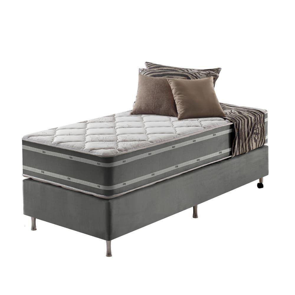 Cama Box Solteiro + Colchão Ortopédico Espuma D33 Missouri Cinza