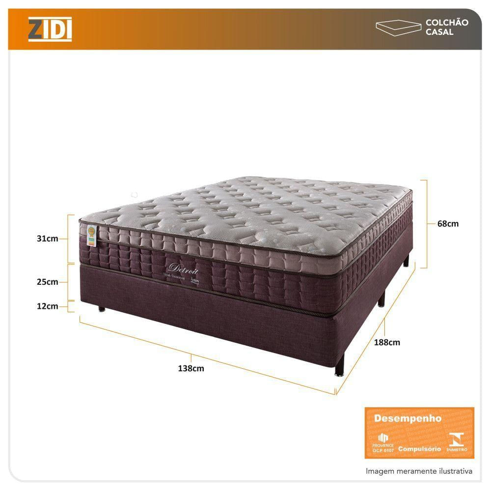 Cama Box + Colchão Casal Detroit Molas Ensacadas Visco Marrom