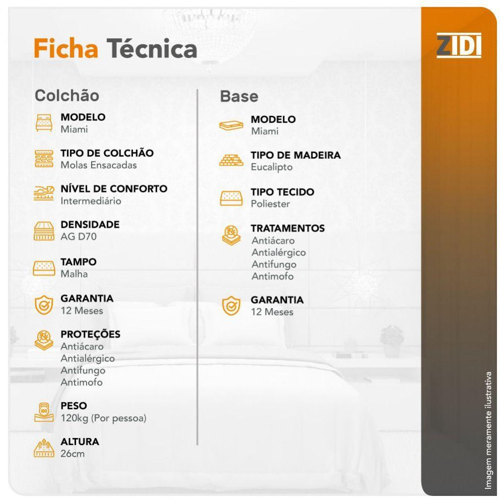 Cama Box Solteiro Cinza + Colchão Molas Ensacadas Miami Cinza