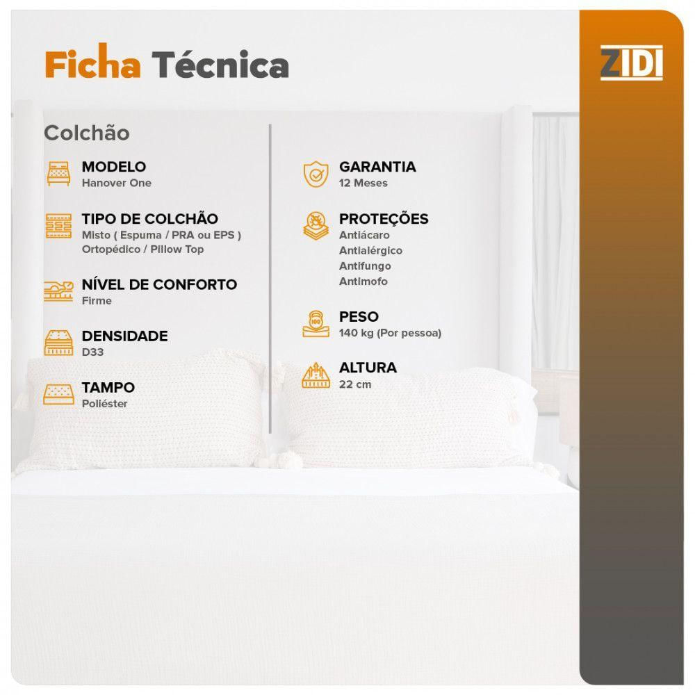 Colchão Viúva Hanover One Ortopédico Espuma D33 Pillow Top Cinza