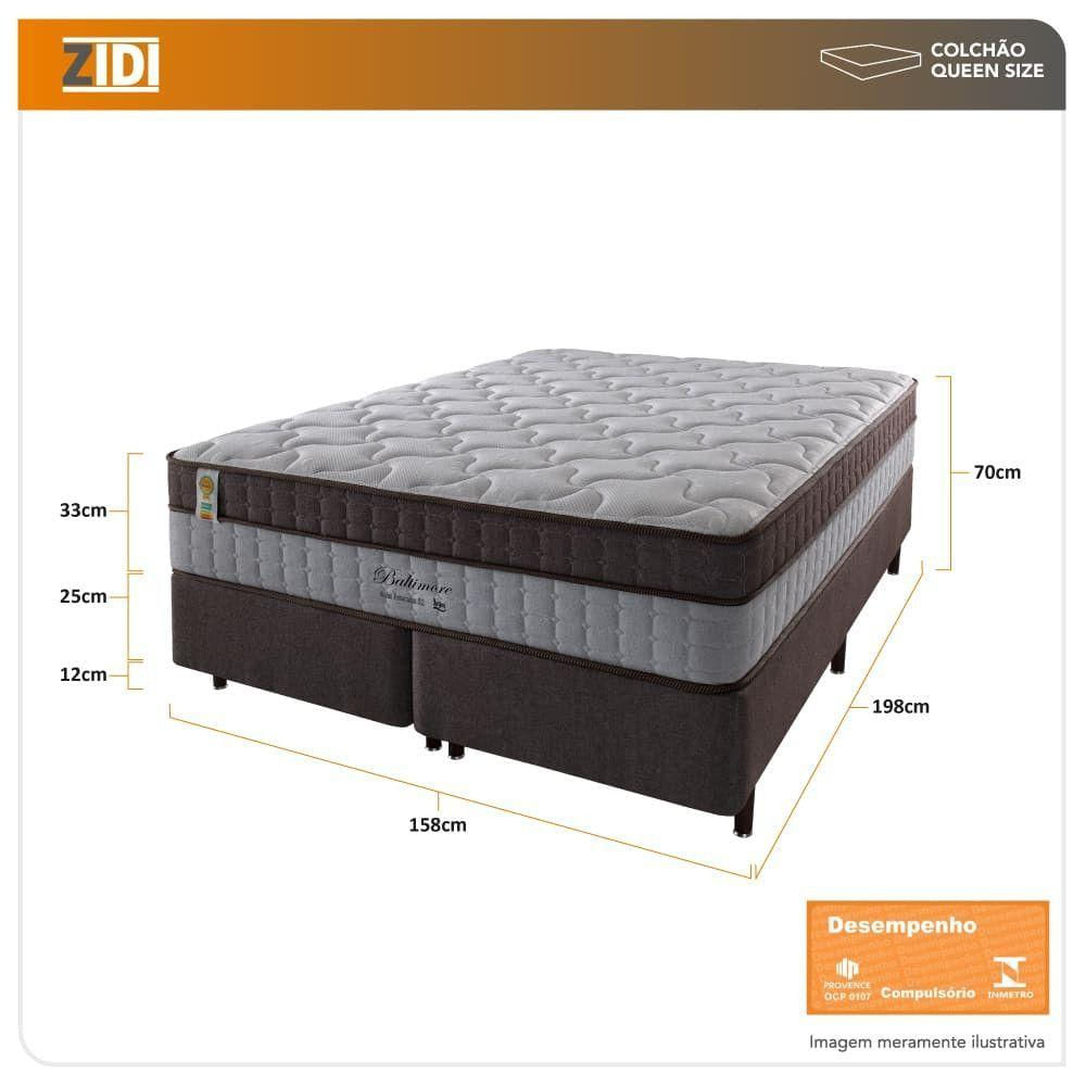 Cama Box Queen + Colchão Molas Ensacadas Sup 200kg Baltimore Linho Bege