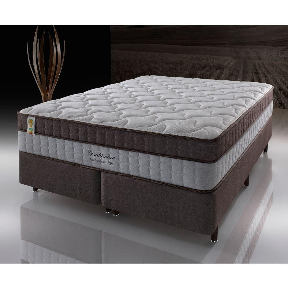 Cama Box Queen + Colchão Molas Ensacadas Sup 200kg Baltimore Linho Bege