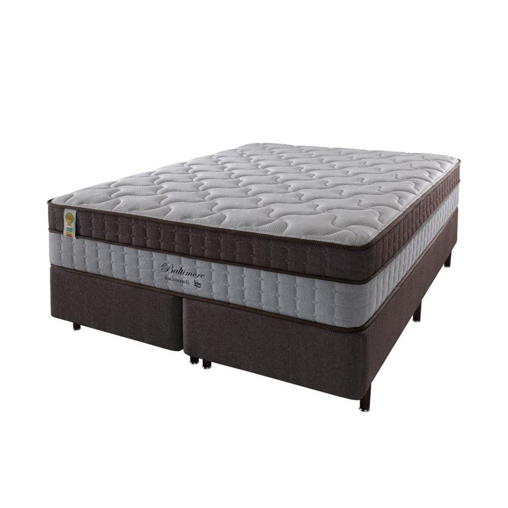 Cama Box Queen + Colchão Molas Ensacadas Sup 200kg Baltimore Linho Bege