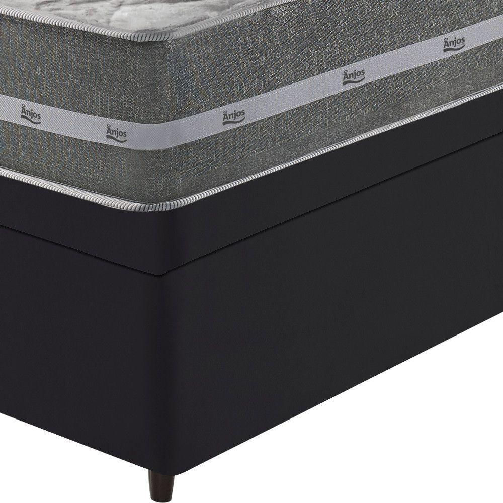 Cama Box Com Baú Viúva Preto + Colchão Molas Ensacadas Miami Cinza Com Preto