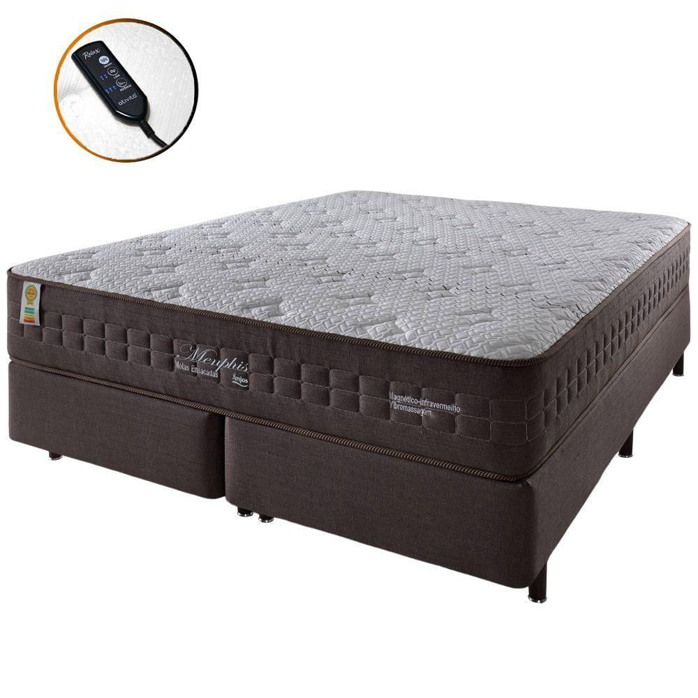 Cama Box Queen + Colchão Mola Ensacada Magnético Memphis Marrom