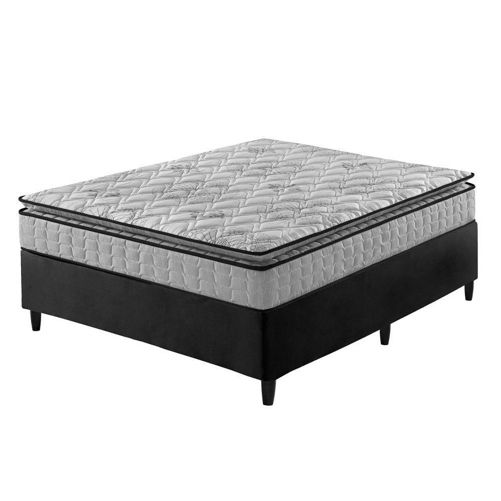 Cama Box Casal Preto + Colchão Ortopédico Espuma D33 138cm