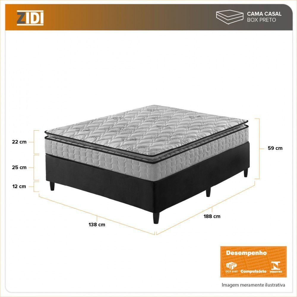 Cama Box Casal Preto + Colchão Ortopédico Espuma D33 138cm