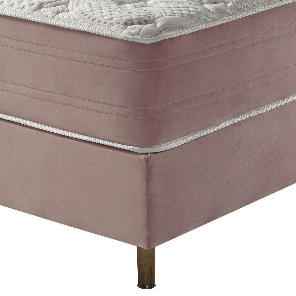 Cama Box Casal + Colchão Mola Ensacada Visco Gel Charlotte Rosa