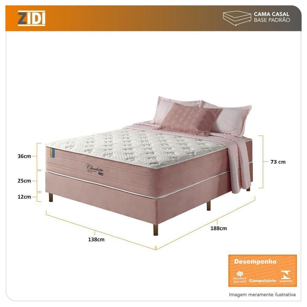 Cama Box Casal + Colchão Mola Ensacada Visco Gel Charlotte Rosa