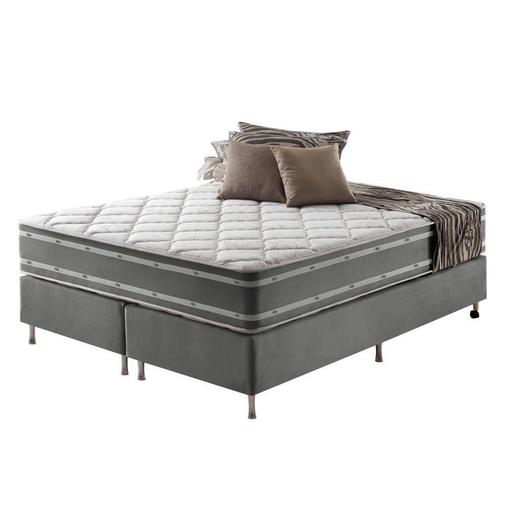 Cama Box King + Colchão Ortopédico Espuma D33 Missouri Dupla Cinza