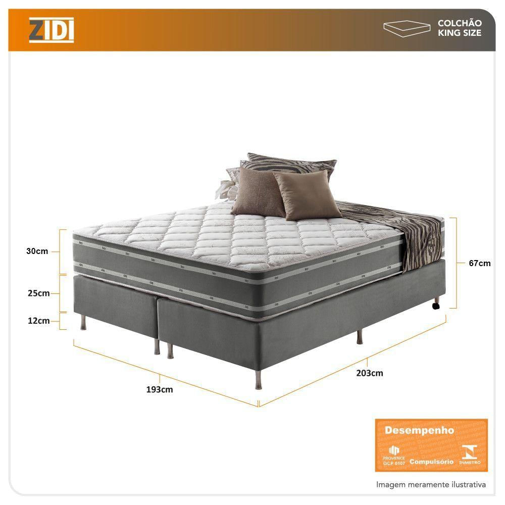 Cama Box King + Colchão Ortopédico Espuma D33 Missouri Dupla Cinza