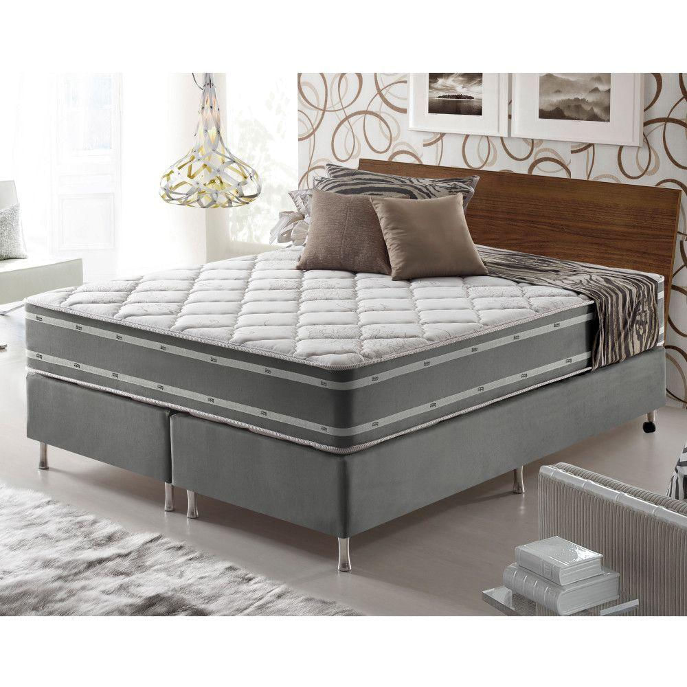 Cama Box King + Colchão Ortopédico Espuma D33 Missouri Dupla Cinza