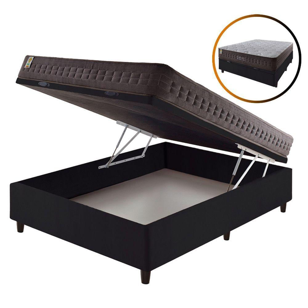 Cama Box Casal Baú Preto + Colchão Molas Orlando 138cm